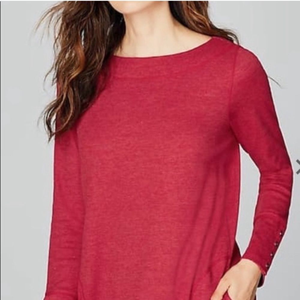 J. Jill Women's Red Waffle Thermal Knit Long Sleeve Tunic Oversized Fit Pockets